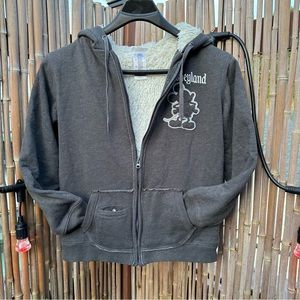 Disney Parks Disneyland 55 Years Faux Fur Hoodie Sweater Embroidered Grey Large
